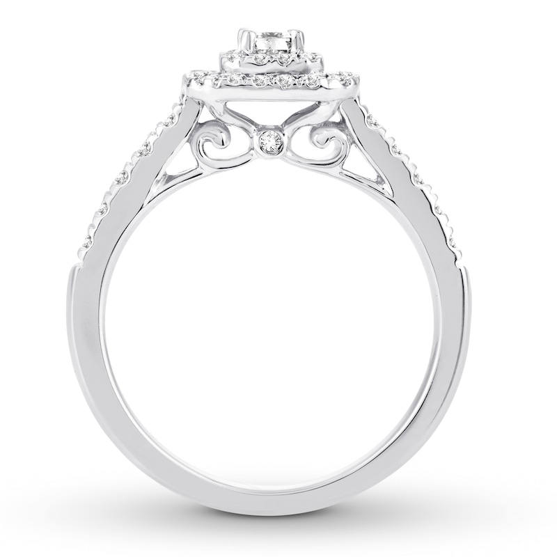 Main Image 2 of Now + Forever Diamond Engagement Ring 1/2 ct tw Emerald & Round 14K White Gold