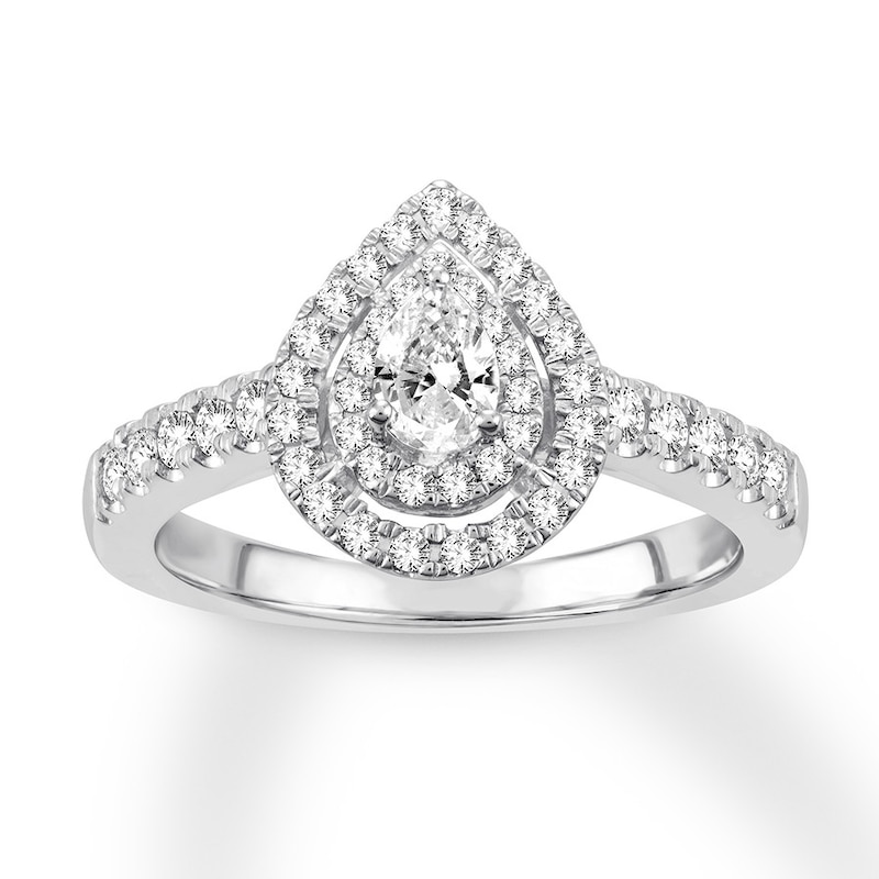 Diamond Engagement Ring 1 ct tw Pear & Round 14K White Gold