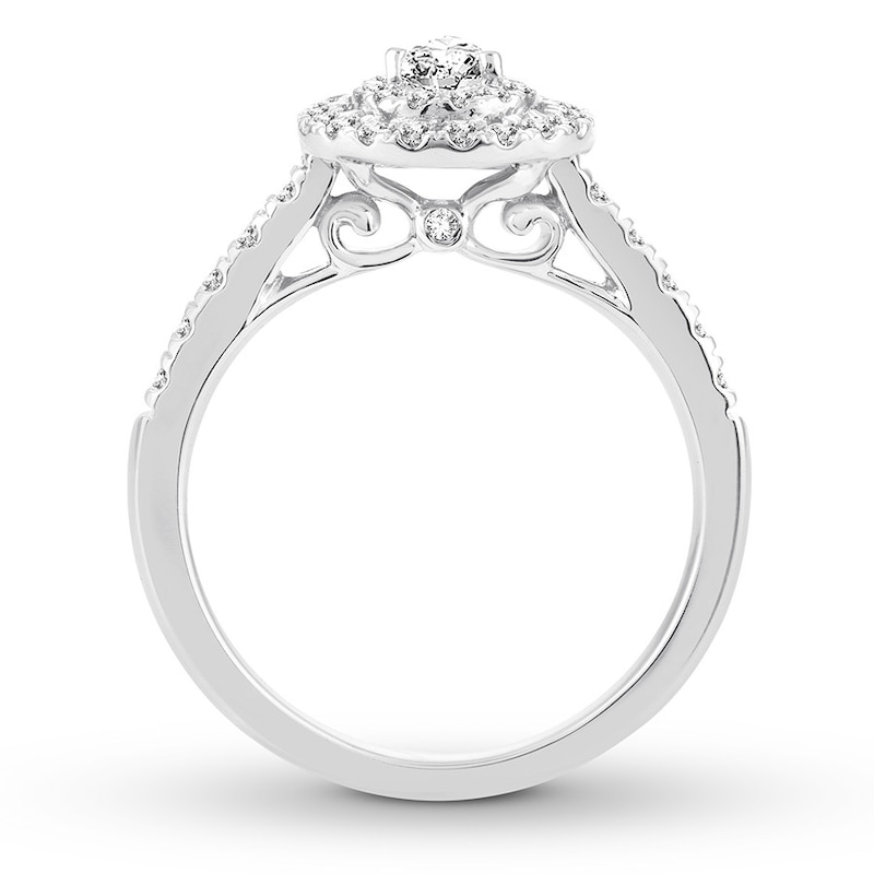 Diamond Engagement Ring 1/2 ct tw Pear & Round 14K White Gold