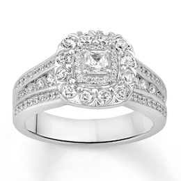Now + Forever Diamond Engagement Ring 1-1/2 ct tw Princess & Round 14K Gold