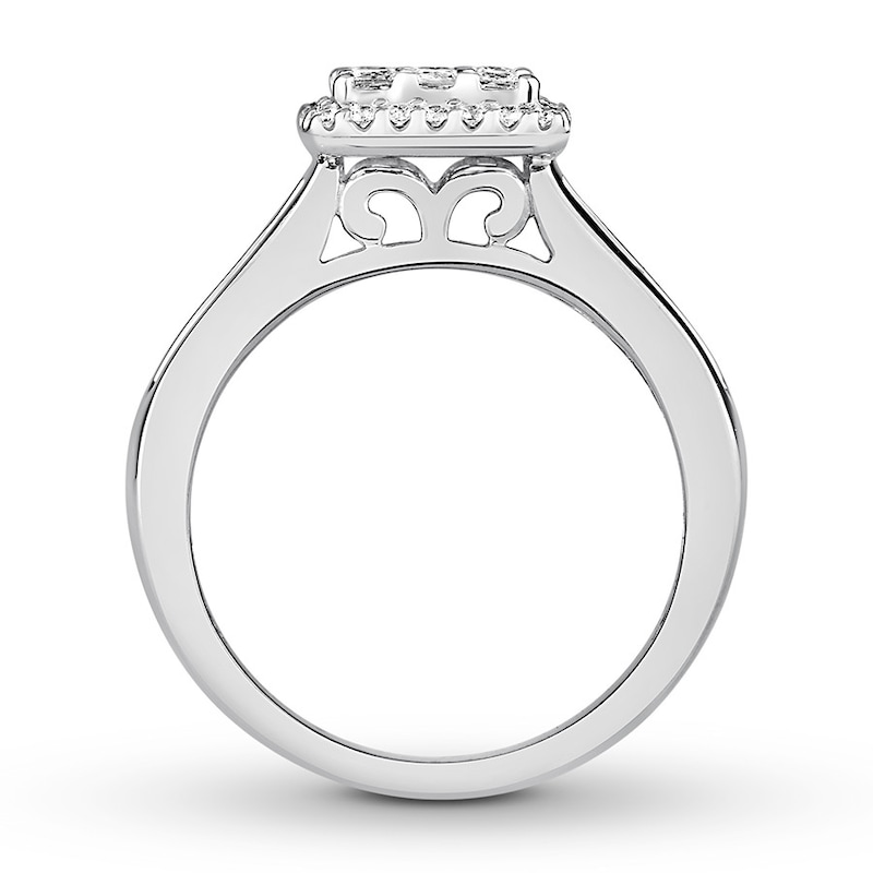 Diamond Engagement Ring 7/8 ct tw Princess & Round 14K White Gold
