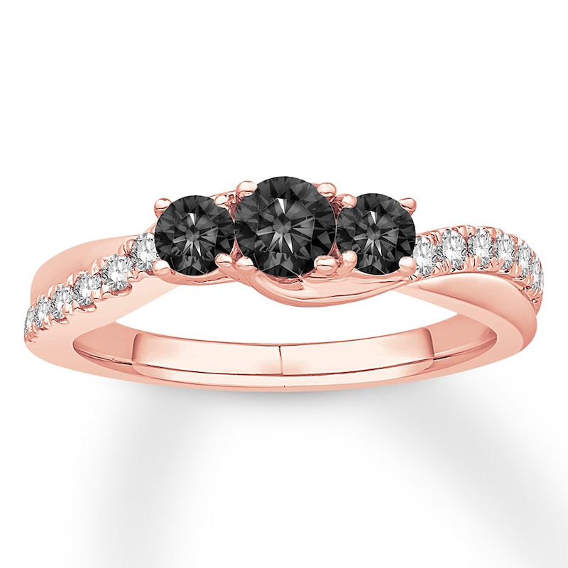 Main Image 1 of Memories Moments Magic 3-Stone Black Diamond Engagement Ring 5/8 ct tw 10K Rose Gold