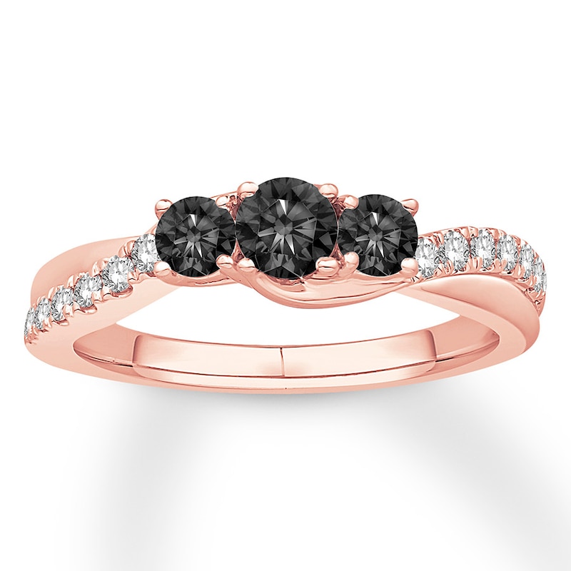 Memories Moments Magic 3-Stone Black Diamond Engagement Ring 5/8 ct tw 10K Rose Gold