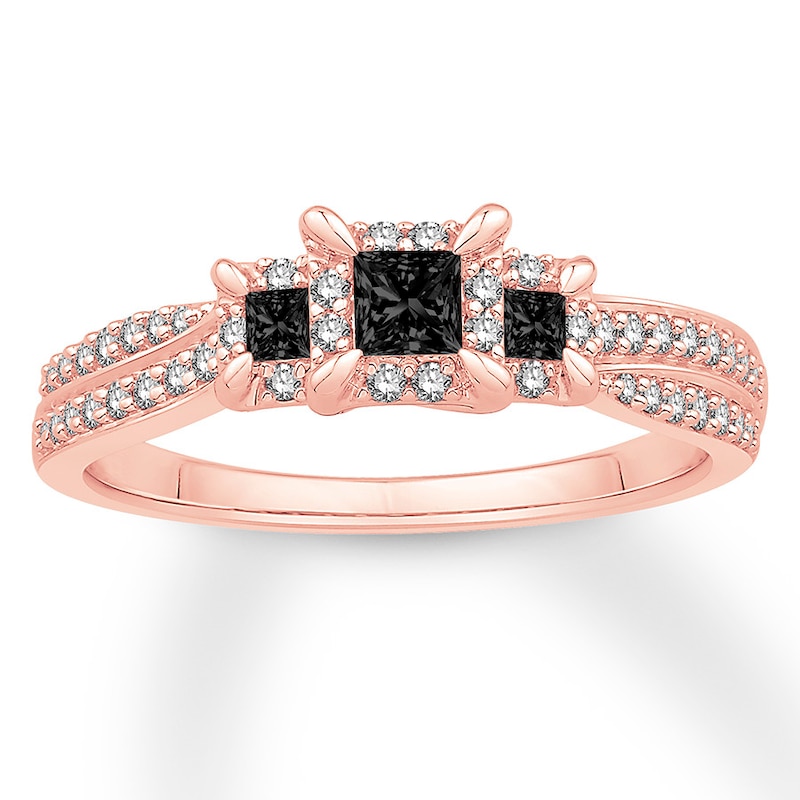 3-Stone Black Diamond Engagement Ring 1/2 ct tw 10K Rose Gold