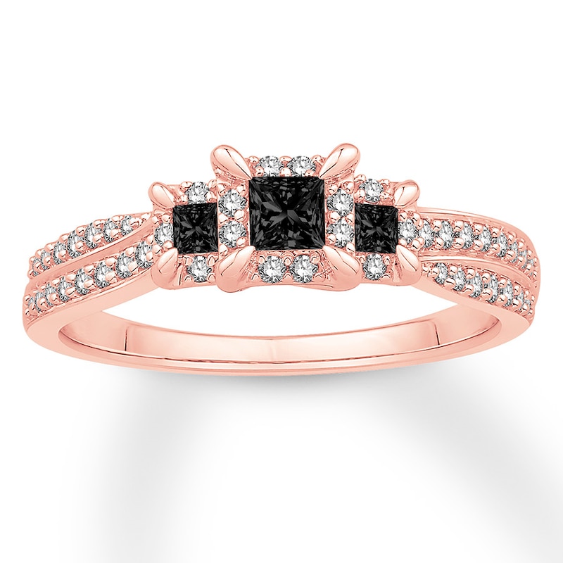 Main Image 1 of Memories Moments Magic 3-Stone Black Diamond Engagement Ring 1/2 ct tw 10K Rose Gold