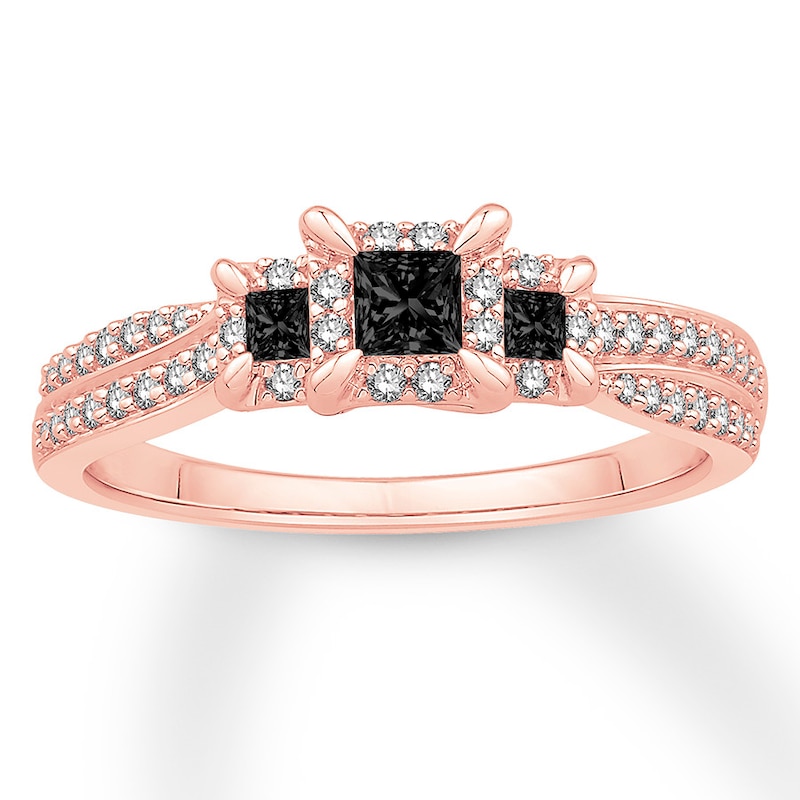 Memories Moments Magic 3-Stone Black Diamond Engagement Ring 1/2 ct tw 10K Rose Gold