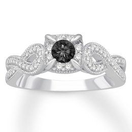 Now + Forever Black/White Diamond Engagement Ring 1/2 Carat tw 10K White Gold