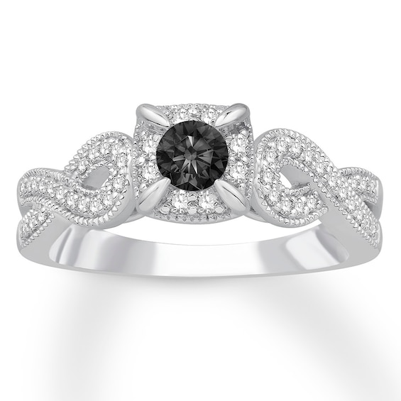 Now + Forever Black/White Diamond Engagement Ring 1/2 Carat tw 10K White Gold