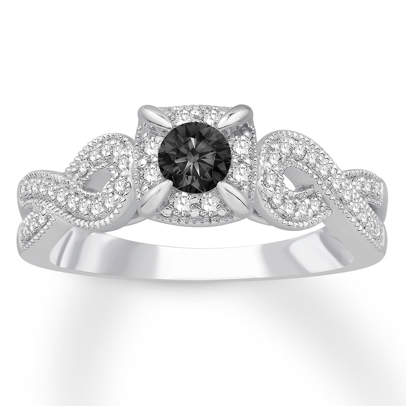 Main Image 1 of Now + Forever Black/White Diamond Engagement Ring 1/2 Carat tw 10K White Gold