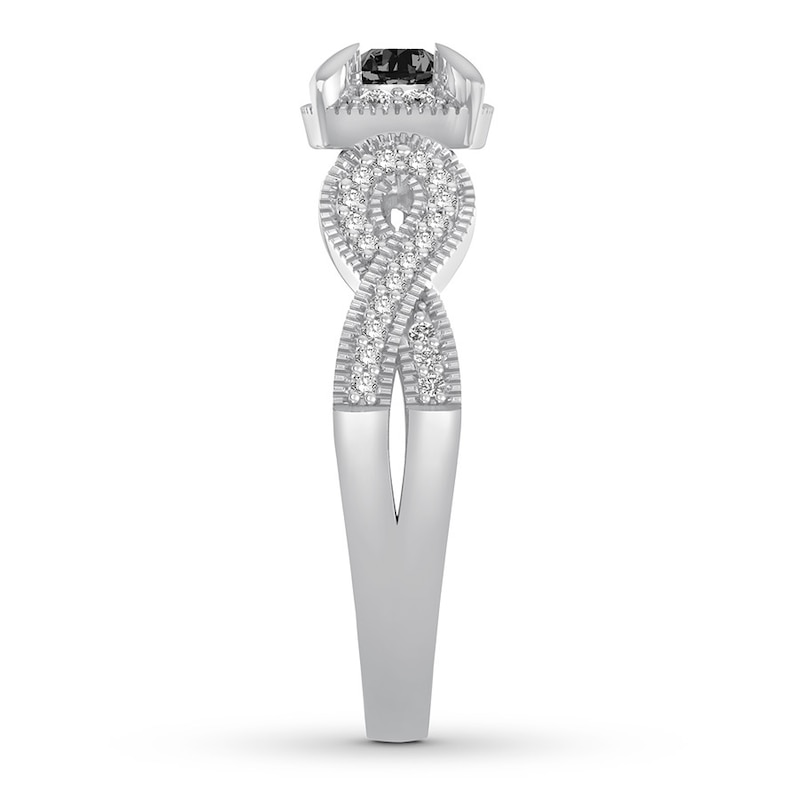 Black/White Diamond Engagement Ring 1/2 Carat tw 10K White Gold