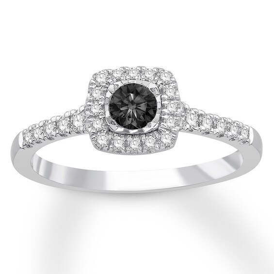 Now + Forever Black & White Diamond Engagement Ring 3/8 ct tw 10K White Gold