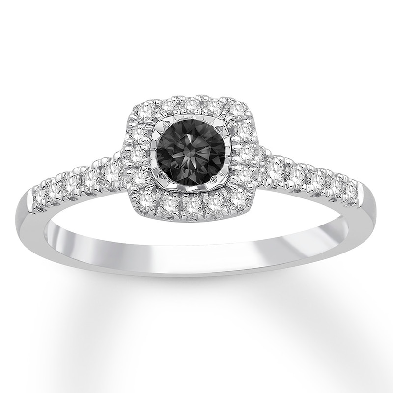 Black & White Diamond Engagement Ring 3/8 ct tw 10K White Gold