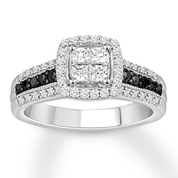 Now + Forever Black/White Diamond Engagement Ring 3/4 ct tw 14K Gold