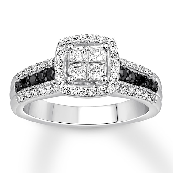 Black White Diamond Engagement Ring 3 4 Ct Tw 14k Gold Kay