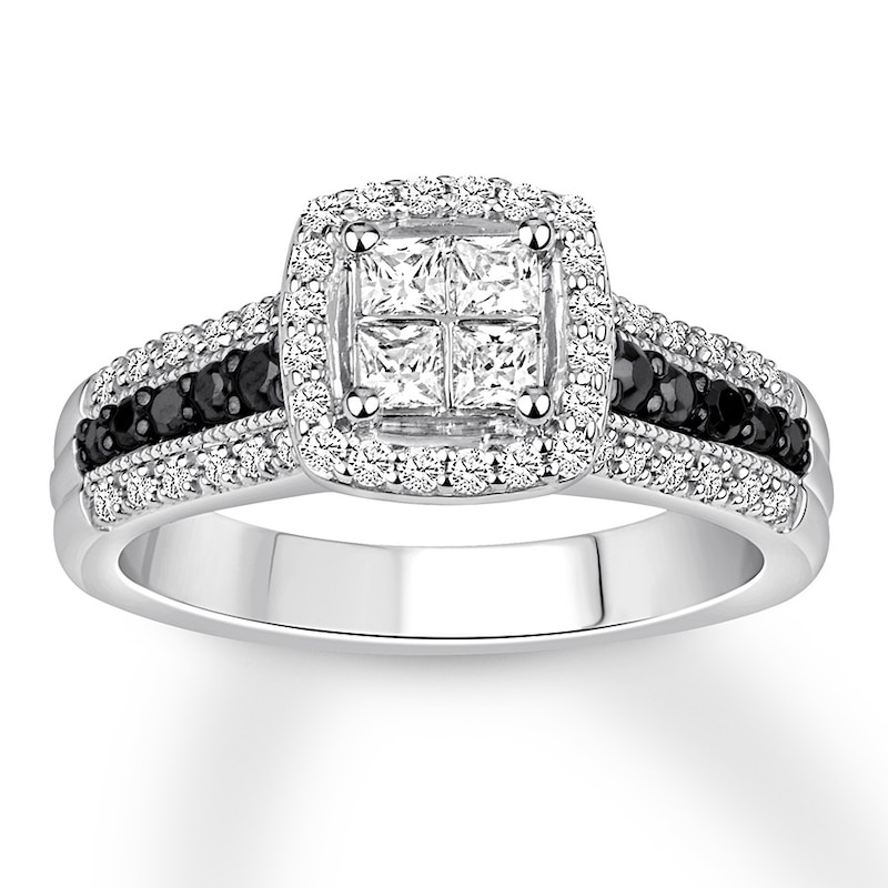 Black/White Diamond Engagement Ring 3/4 ct tw 14K Gold