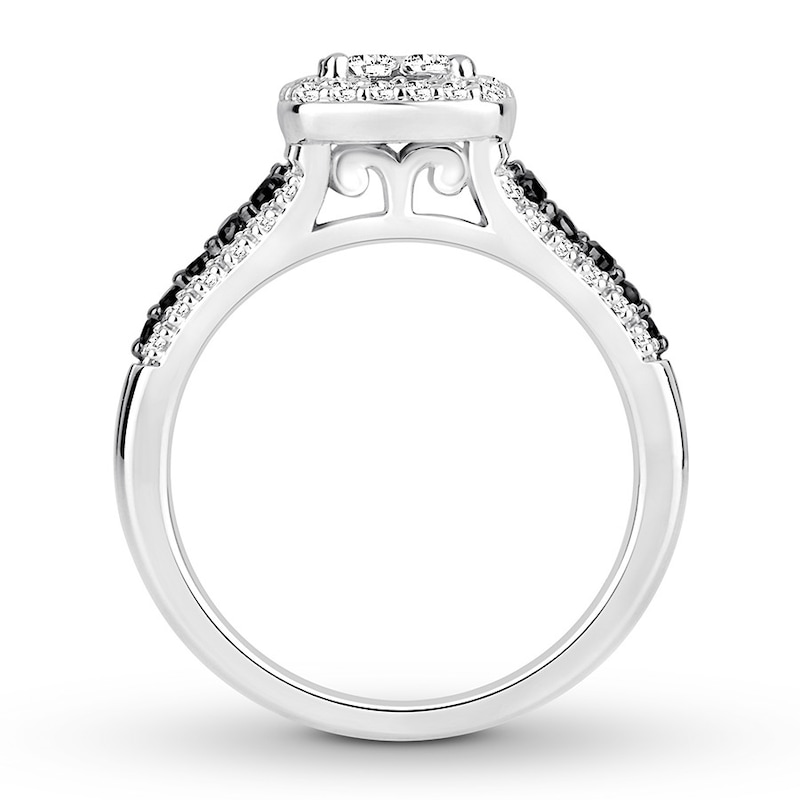 Black/White Diamond Engagement Ring 3/4 ct tw 14K Gold