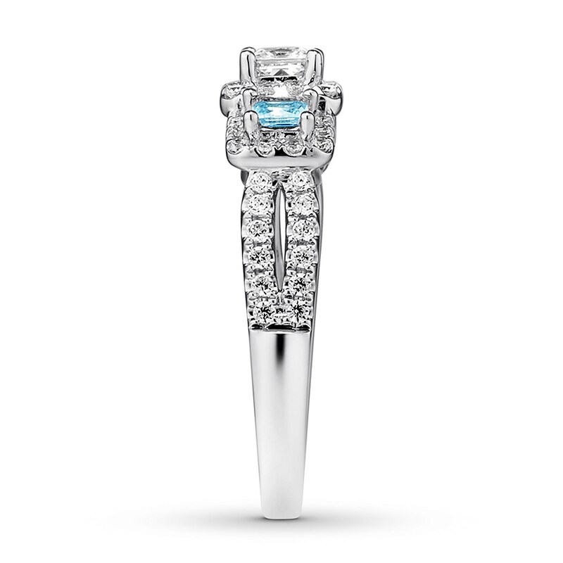 Aquamarine Engagement Ring 5/8 ct tw Diamonds 14K White Gold