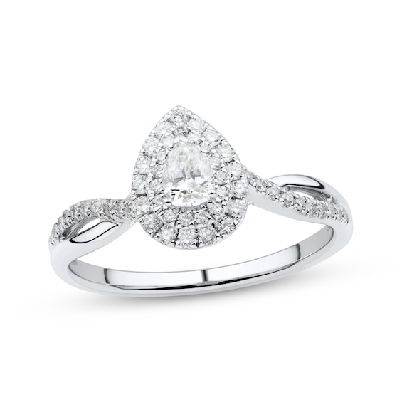 Now + Forever Diamond Engagement Ring 1/2 ct tw Pear & Round 14K White Gold