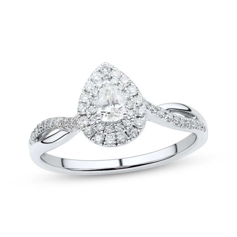 Diamond Engagement Ring 1/2 ct tw Pear & Round 14K White Gold