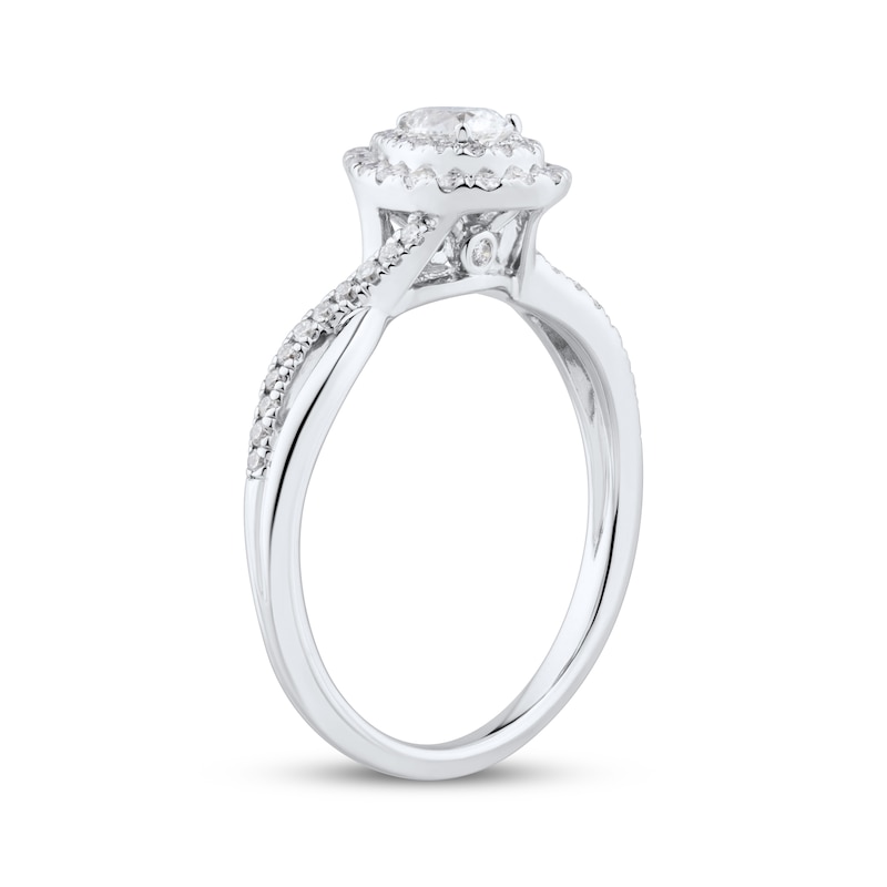 Diamond Engagement Ring 1/2 ct tw Pear & Round 14K White Gold