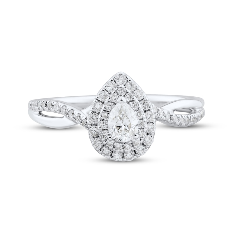 Diamond Engagement Ring 1/2 ct tw Pear & Round 14K White Gold