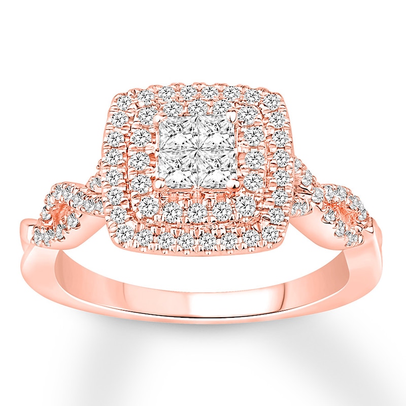 Main Image 1 of Now + Forever Multi-Stone Princess-cut Diamond Engagement Ring 3/4 carat tw 14K Rose Gold