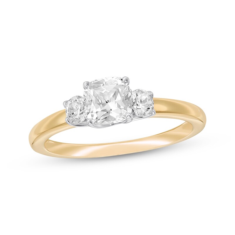 Three-Stone Diamond Ring 1 ct tw Cushion/Round 14K Two-Tone Gold