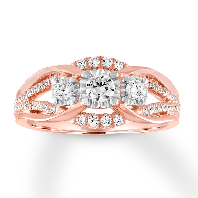 Three-Stone Diamond Ring 1/2 ct tw Round-cut 14K Two-Tone Gold | Kay