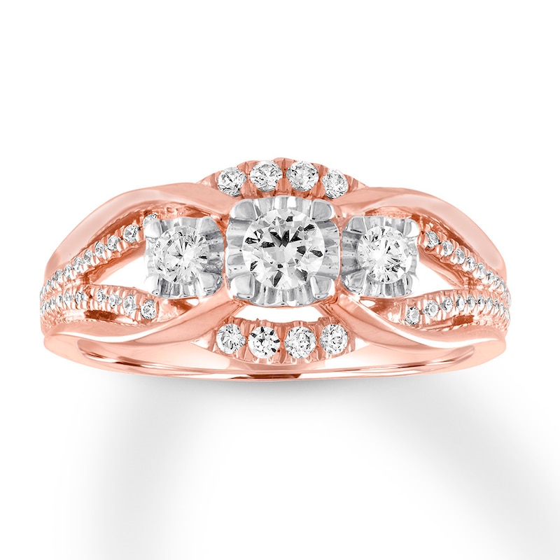 Main Image 1 of Memories Moments Magic Three-Stone Diamond Ring 1/2 ct tw Round-cut 14K Two-Tone Gold