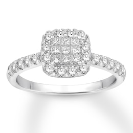 Now + Forever Diamond Engagement Ring 3/4 ct tw Princess & Round 14K White Gold