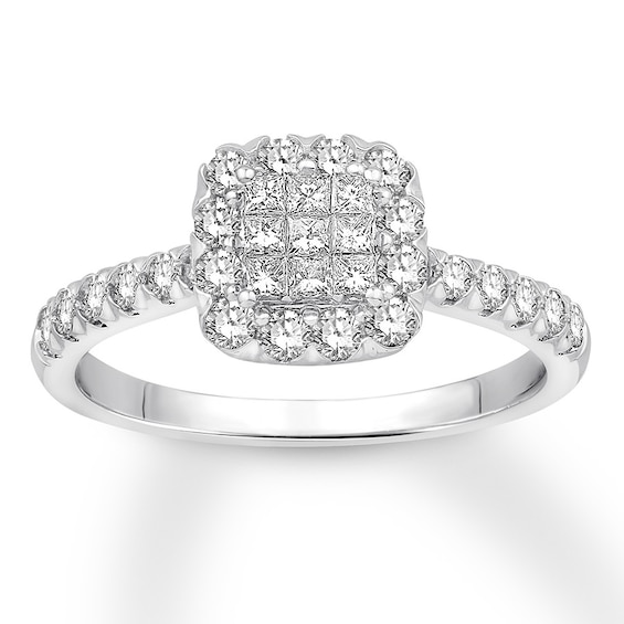 Now + Forever Diamond Engagement Ring 3/4 ct tw Princess & Round 14K White Gold