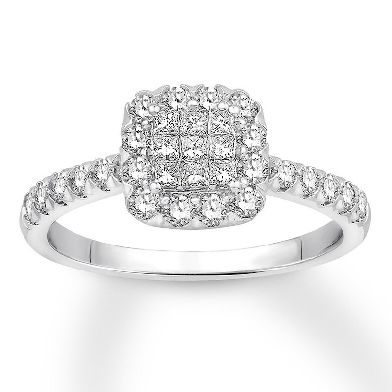 Diamond Engagement Ring 3/4 ct tw Princess & Round 14K White Gold