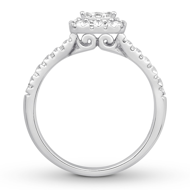 Diamond Engagement Ring 3/4 ct tw Princess & Round 14K White Gold