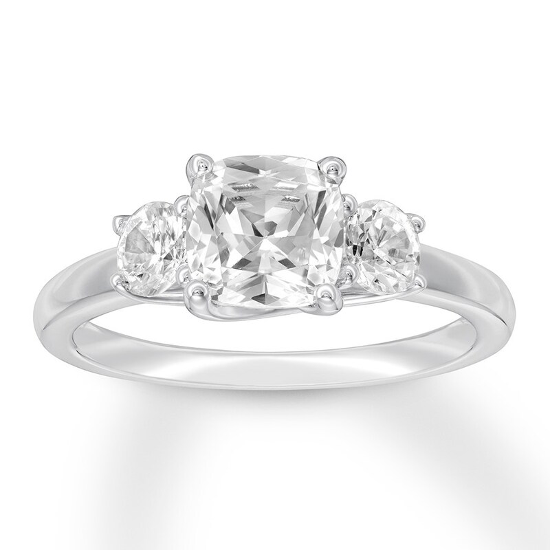 Three Stone Diamond Ring 2 Ct Tw Cushion Round 14k White Gold 3