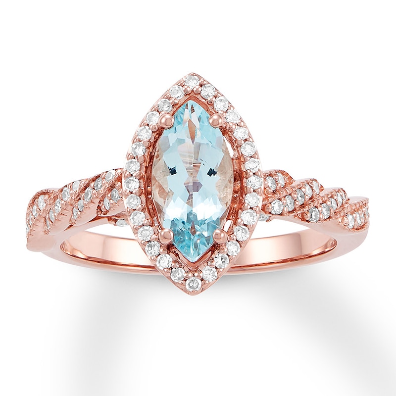 Aquamarine Engagement Ring 1/3 ct tw Diamonds 14K Rose Gold