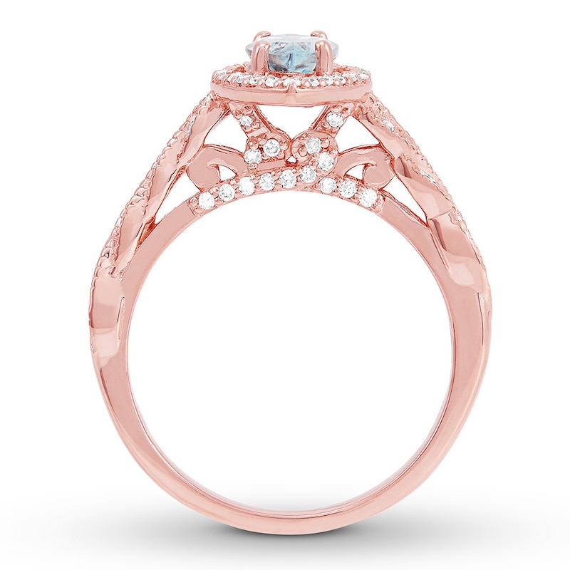 Aquamarine Engagement Ring 1/3 ct tw Diamonds 14K Rose Gold