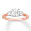 Thumbnail Image 1 of Memories Moments Magic 3-Stone Diamond Ring 1-1/3 ct tw Cushion/Round 14K Rose Gold
