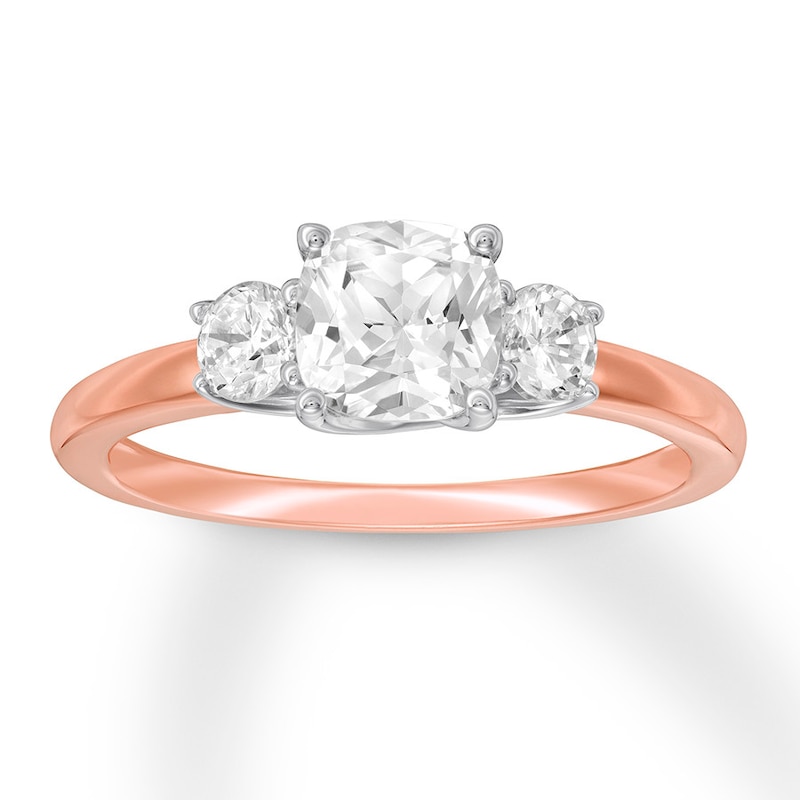 Main Image 1 of Memories Moments Magic 3-Stone Diamond Ring 1-1/3 ct tw Cushion/Round 14K Rose Gold
