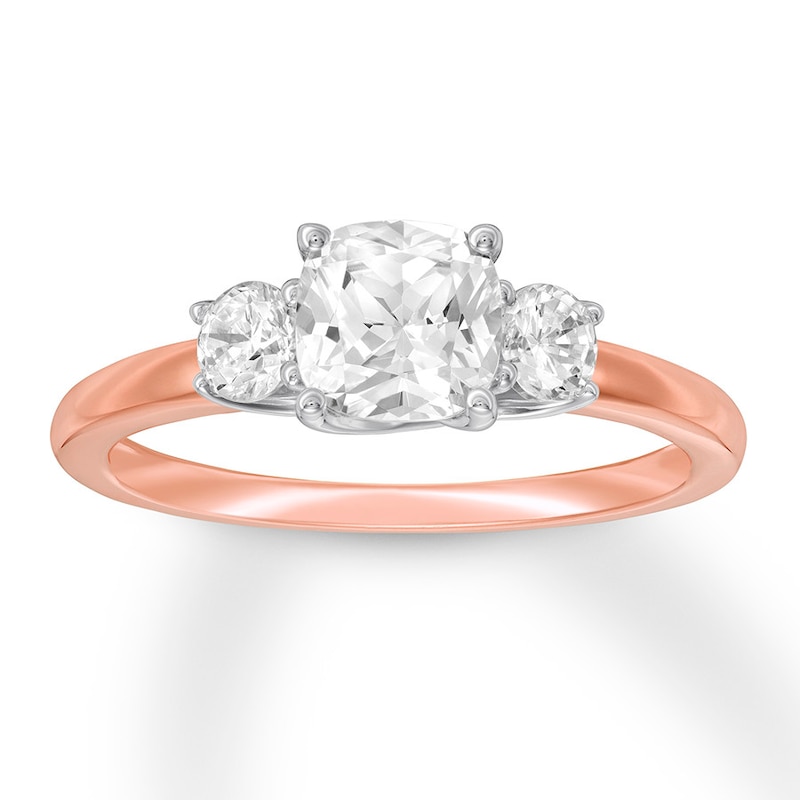 Memories Moments Magic 3-Stone Diamond Ring 1-1/3 ct tw Cushion/Round 14K Rose Gold