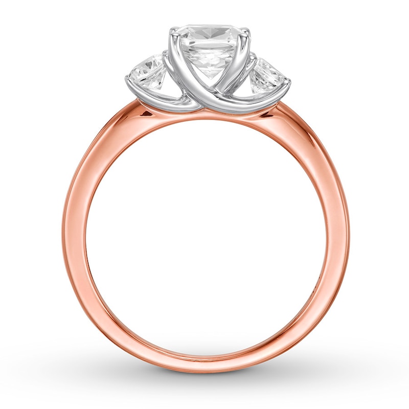 Main Image 2 of Memories Moments Magic 3-Stone Diamond Ring 1-1/3 ct tw Cushion/Round 14K Rose Gold