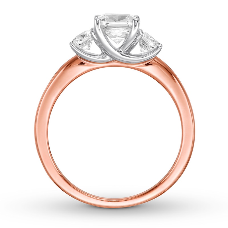 Memories Moments Magic 3-Stone Diamond Ring 1-1/3 ct tw Cushion/Round 14K Rose Gold