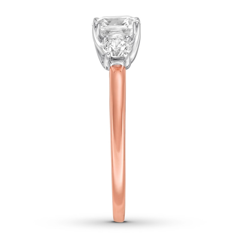 Main Image 3 of Memories Moments Magic 3-Stone Diamond Ring 1-1/3 ct tw Cushion/Round 14K Rose Gold