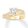 Diamond Engagement Ring 5/8 cttw Round & Baguette 14K Yellow Gold