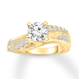 Now + Forever Diamond Engagement Ring 5/8 cttw Round & Baguette 14K Yellow Gold