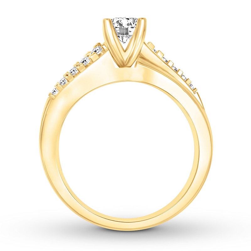 Diamond Engagement Ring 5/8 cttw Round & Baguette 14K Yellow Gold