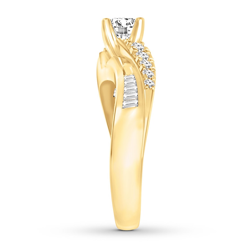 Main Image 3 of Now + Forever Diamond Engagement Ring 5/8 cttw Round & Baguette 14K Yellow Gold