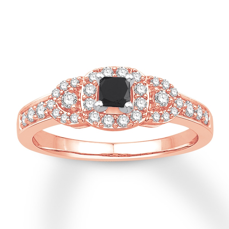 Memories Moments Magic Black & White Round Diamond Engagement Ring 1/2 Carat tw 10K Rose Gold