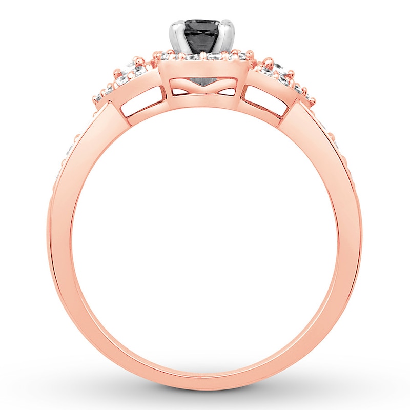 Memories Moments Magic Black & White Round Diamond Engagement Ring 1/2 Carat tw 10K Rose Gold