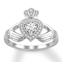 Now + Forever Claddagh Diamond Engagement Ring 3/8 ct tw 14K White Gold
