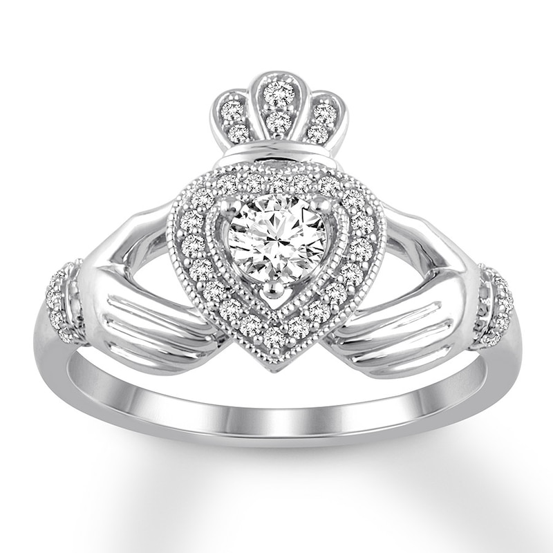 Claddagh Diamond Engagement Ring 3/8 ct tw 14K White Gold